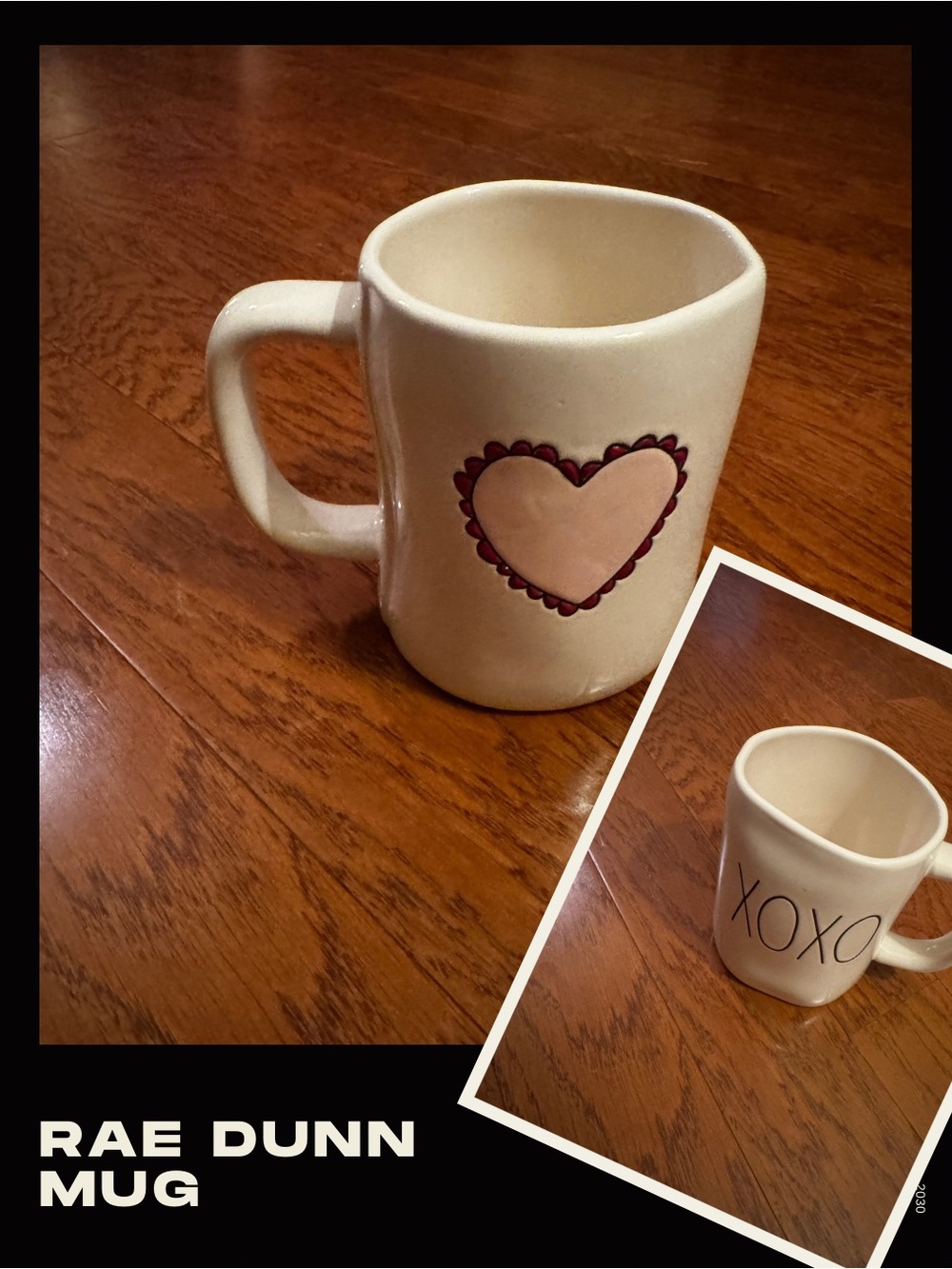 Rae Dunn Valentine’s Day XOXO Ceramic Coffee Mug Double-Sided Heart Design